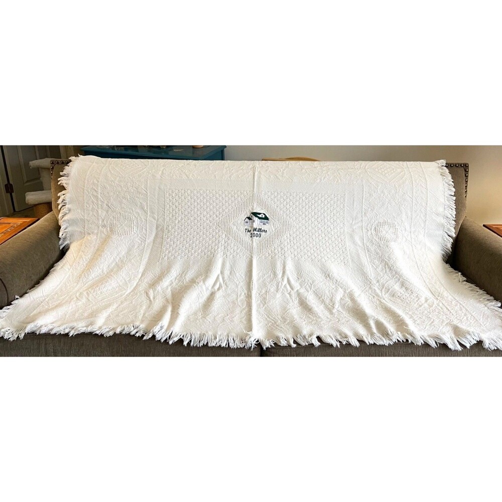 Vintage Personalized Woven Throw Blanket With Fringe - "The Millers 2000" - 50"